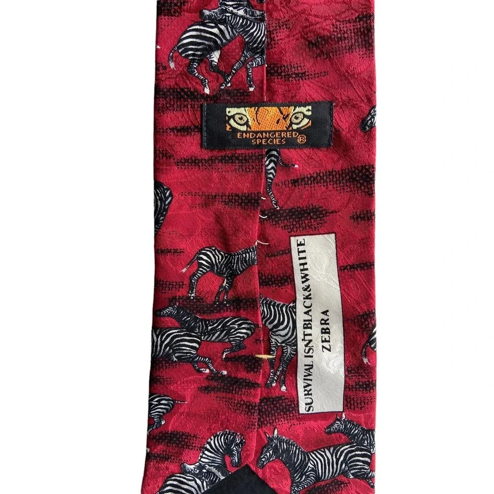 Endangered Species Mens Silk Zebra Tie Red 